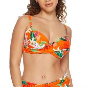 Underwire bikini top set- orange tropical pattern